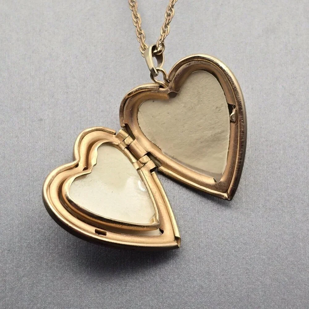 VTG Tru-Kay Gold-Filled 3 Photo Heart MOM Locket Pendant Necklace 20" Engraved - Picture 6 of 14